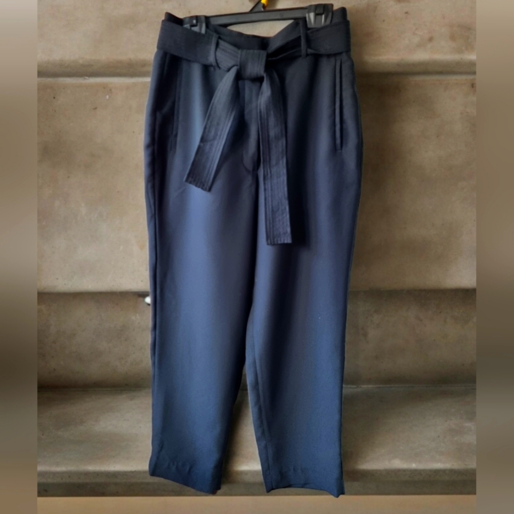 Matteson High Waisted Belted Black Dress Pants